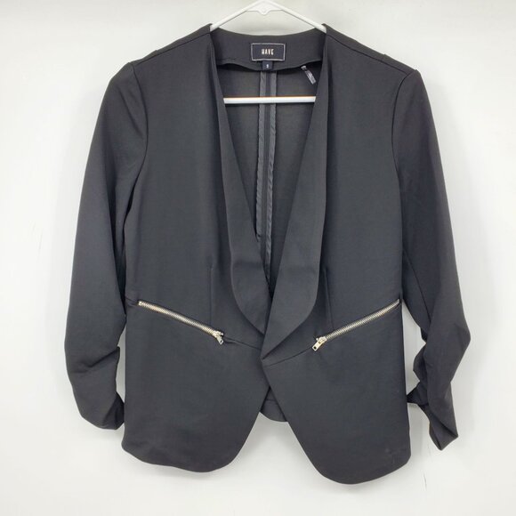 NWT Have Black Open Front Zipper Pocket Blazer Suit Jacket Size Small - Picture 1 of 8
